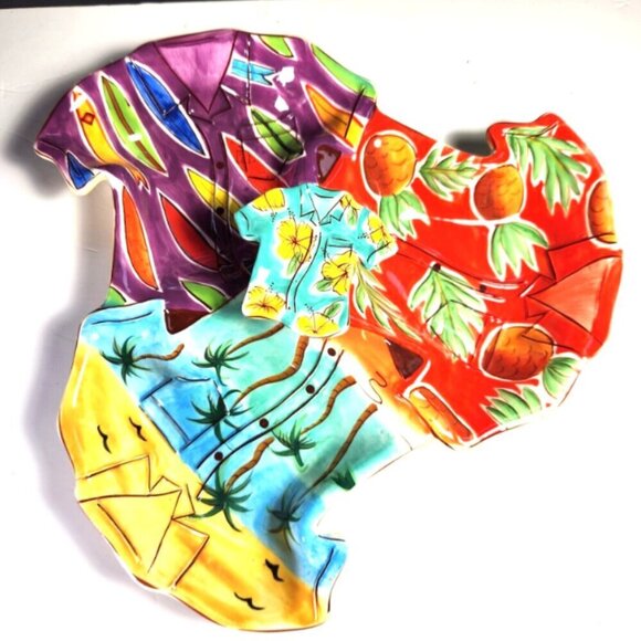 Serving Dish Embossed Tropical Serving Bowls Clay Art Hawaiian Shirt - Picture 2 of 8